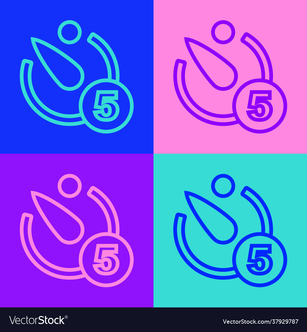 Pop art line camera timer icon isolated on color