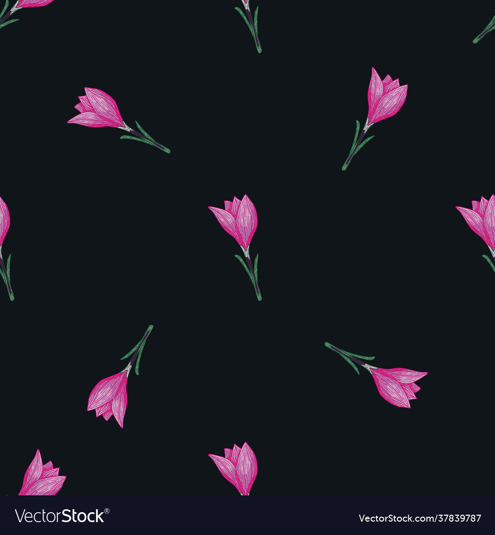 Seamless floral pattern with random pink crocus