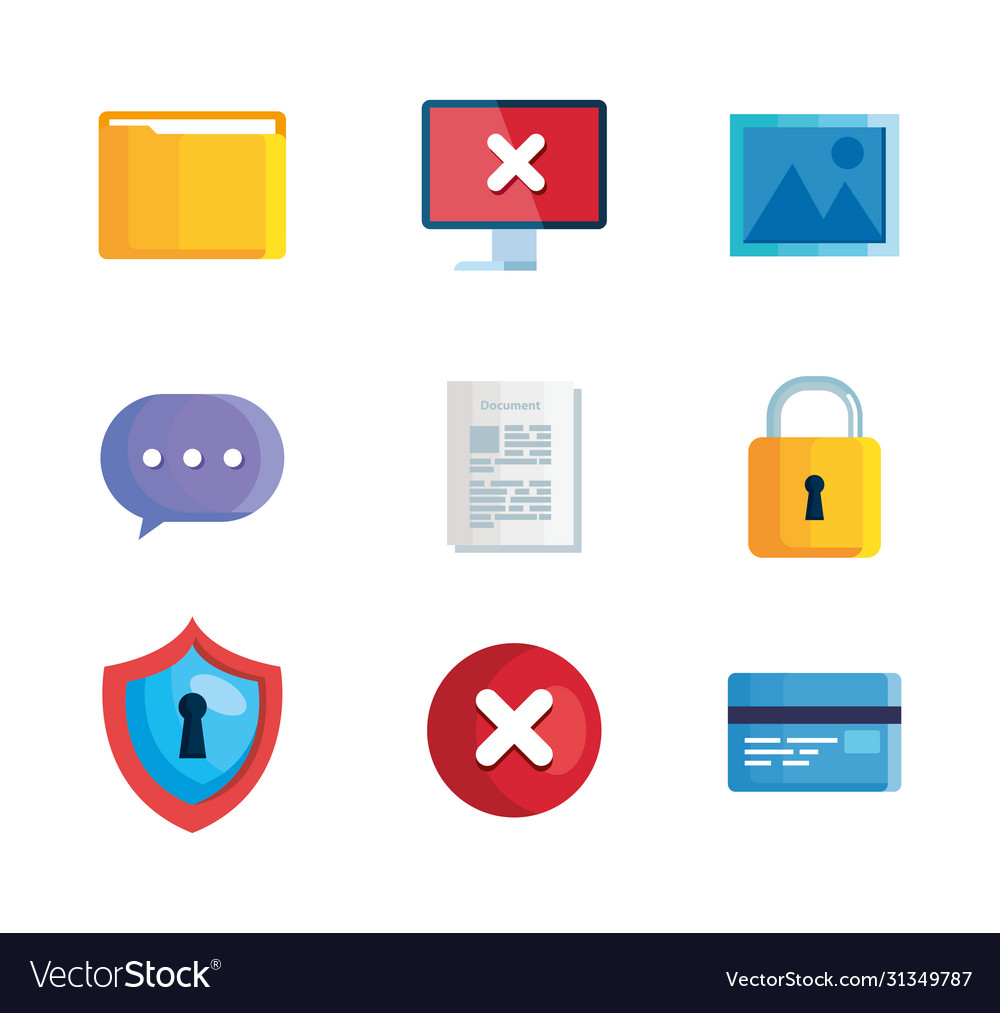 Set icons insecurity and technology error vector image Set icons insecurity and technology error