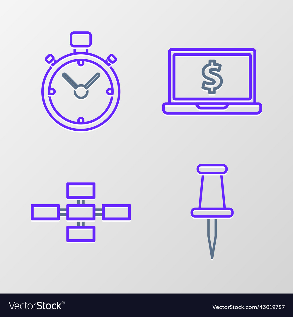 Set line push pin business hierarchy organogram vector image Set line push pin business hierarchy organogram