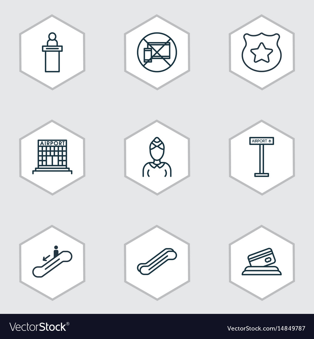 Set of 9 traveling icons includes airfield