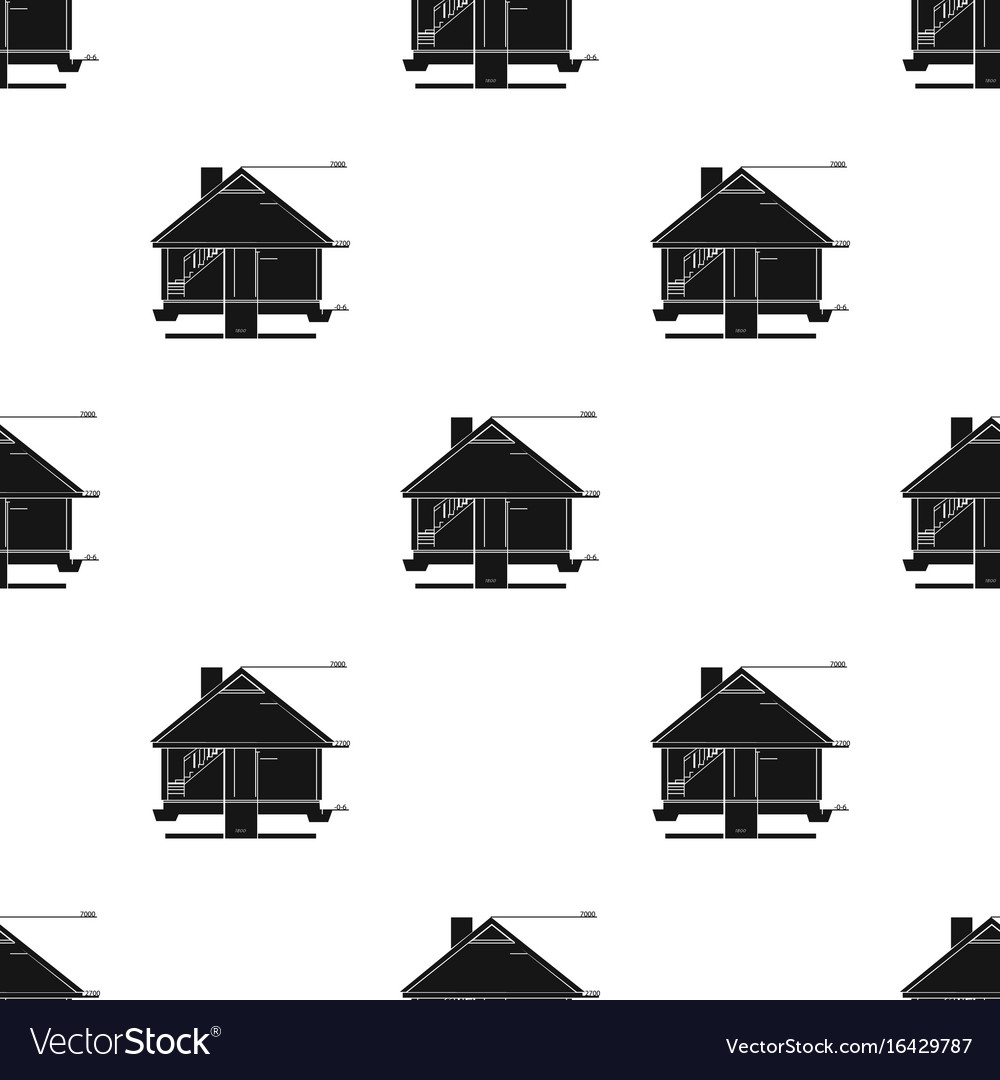 Technical drawing of house icon in black style