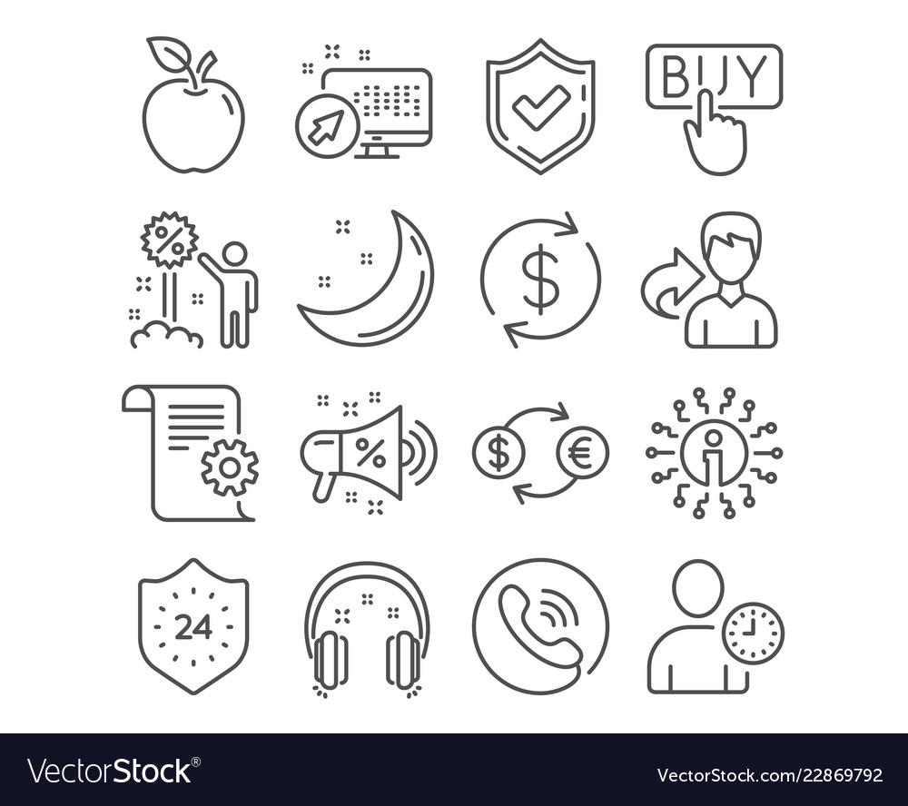 24 Hours And Headphones Icons Technical Vector Image