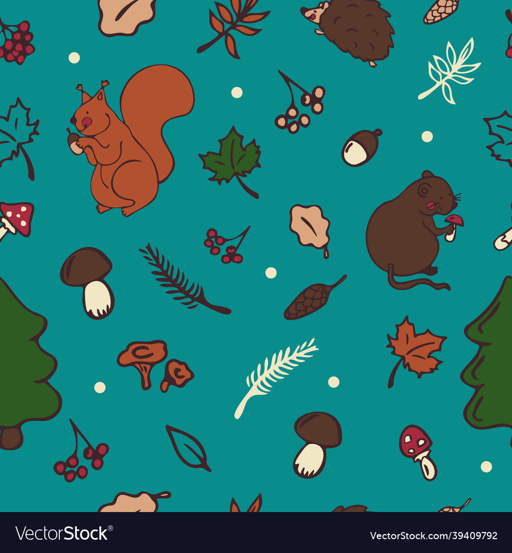 Autumn pattern in beautiful style with animals vector image Autumn pattern in beautiful style with animals