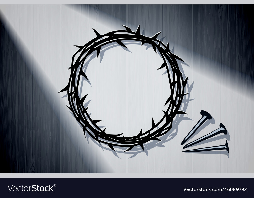 Crown of thorns with nails on wooden background vector image Crown of thorns with nails on wooden background