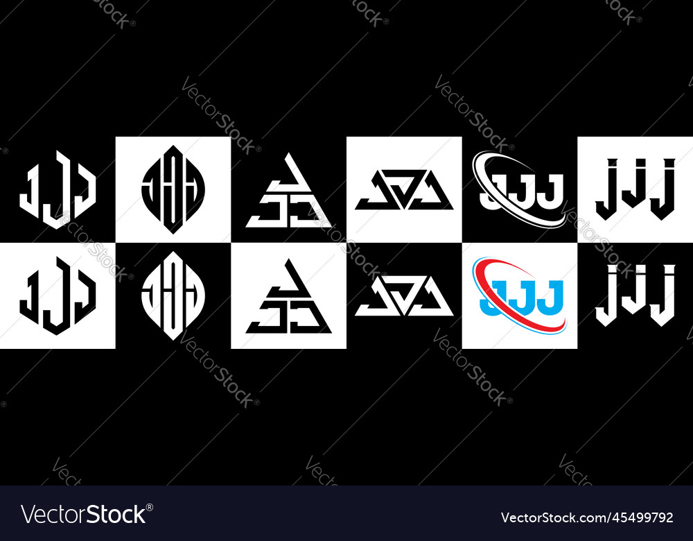 Jjj letter logo design in six style polygon