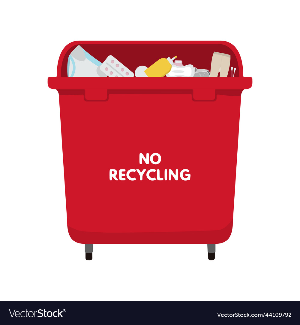 Red bin for no recycling trash Royalty Free Vector Image