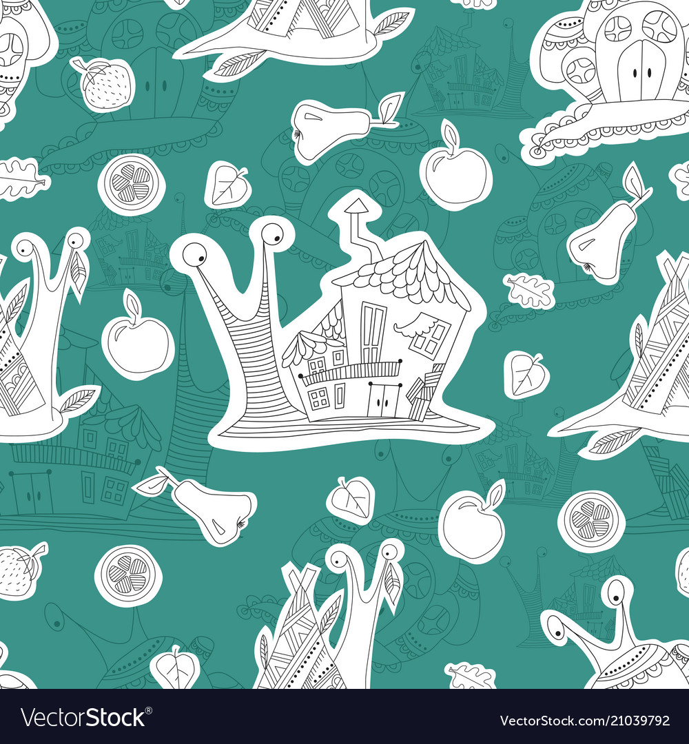 Seamless pattern with merry snails sketch