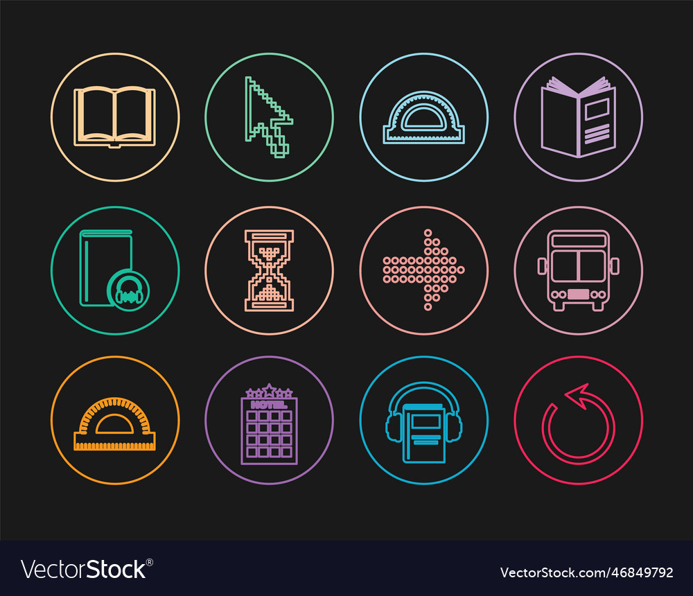 Set line refresh bus protractor grid hourglass vector image Set line refresh bus protractor grid hourglass
