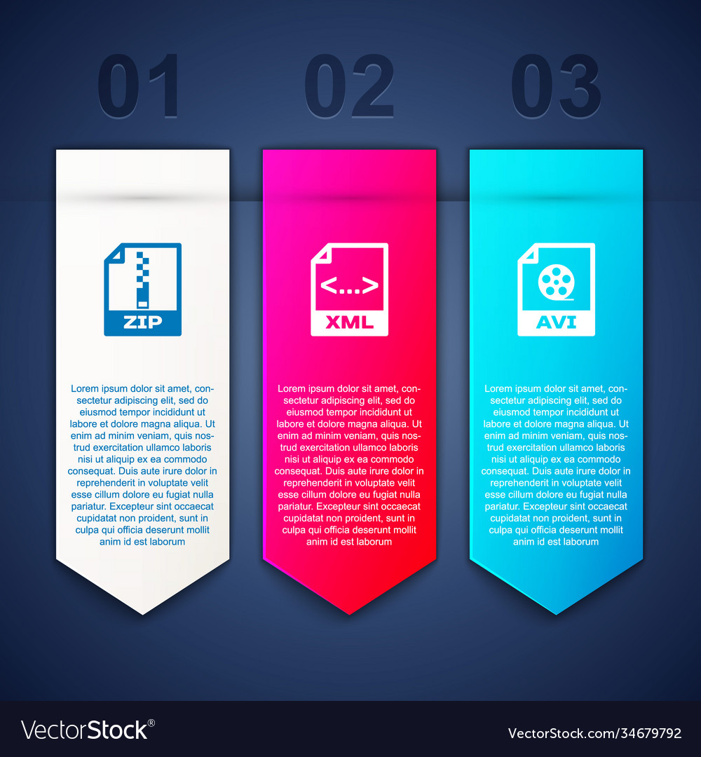 Set zip file document xml and avi business Vector Image Set zip file document xml and avi business