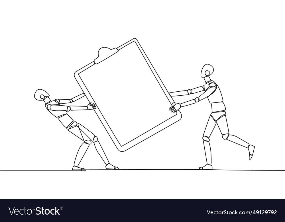 Single continuous line drawing two angry robot vector image Single continuous line drawing two angry robot