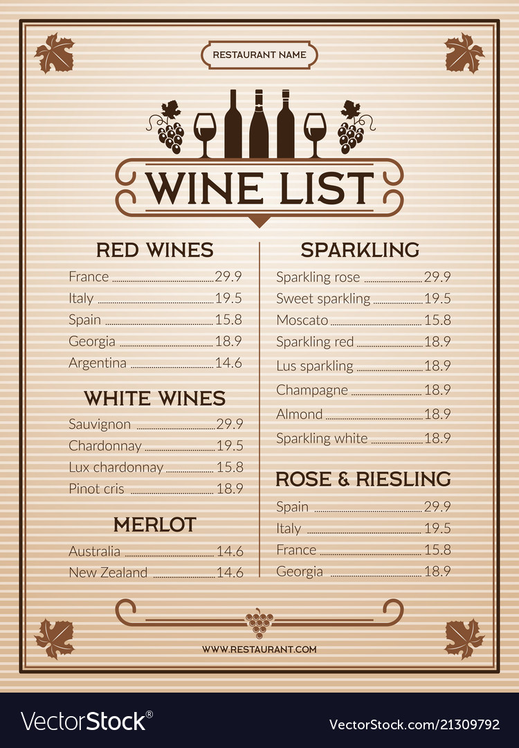 Restaurant wine hot sale menu