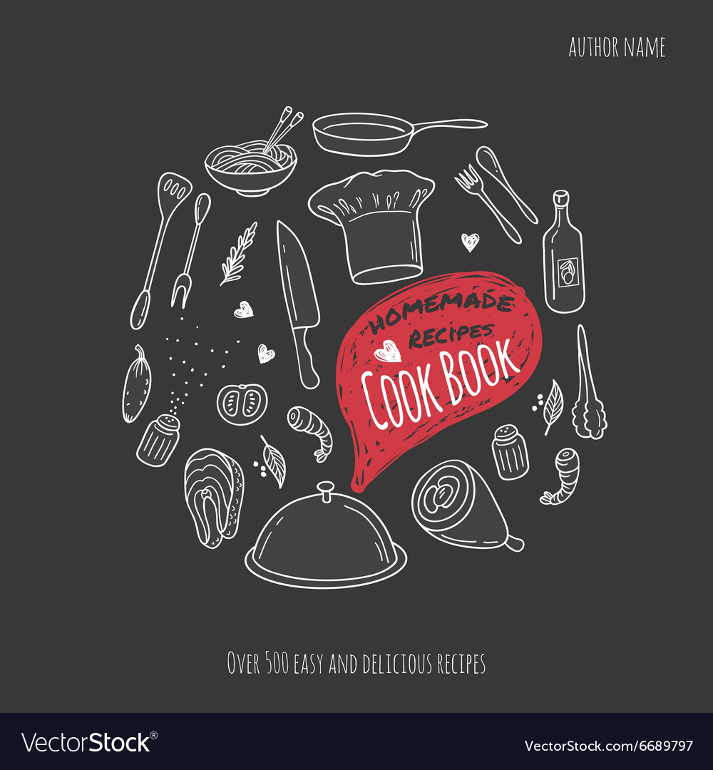 Cook Book Cover With Hand Drawn Food Royalty Free Vector