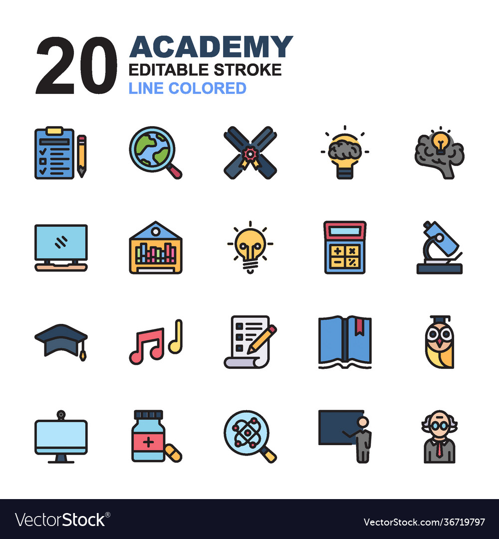 Icon set academy line color icons you can use vector image Icon set academy line color icons you can use