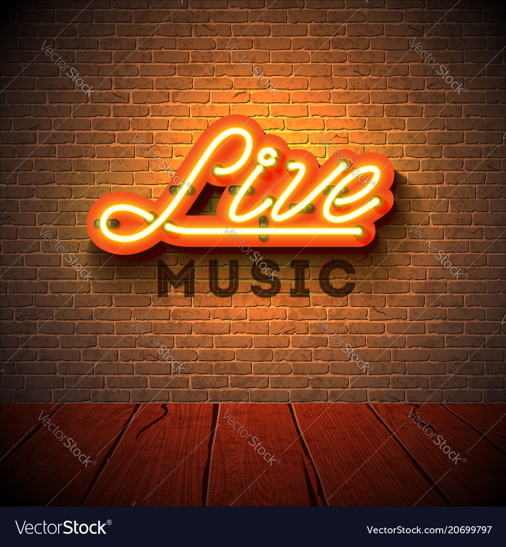 Live music neon sign with 3d signboard letter Vector Image