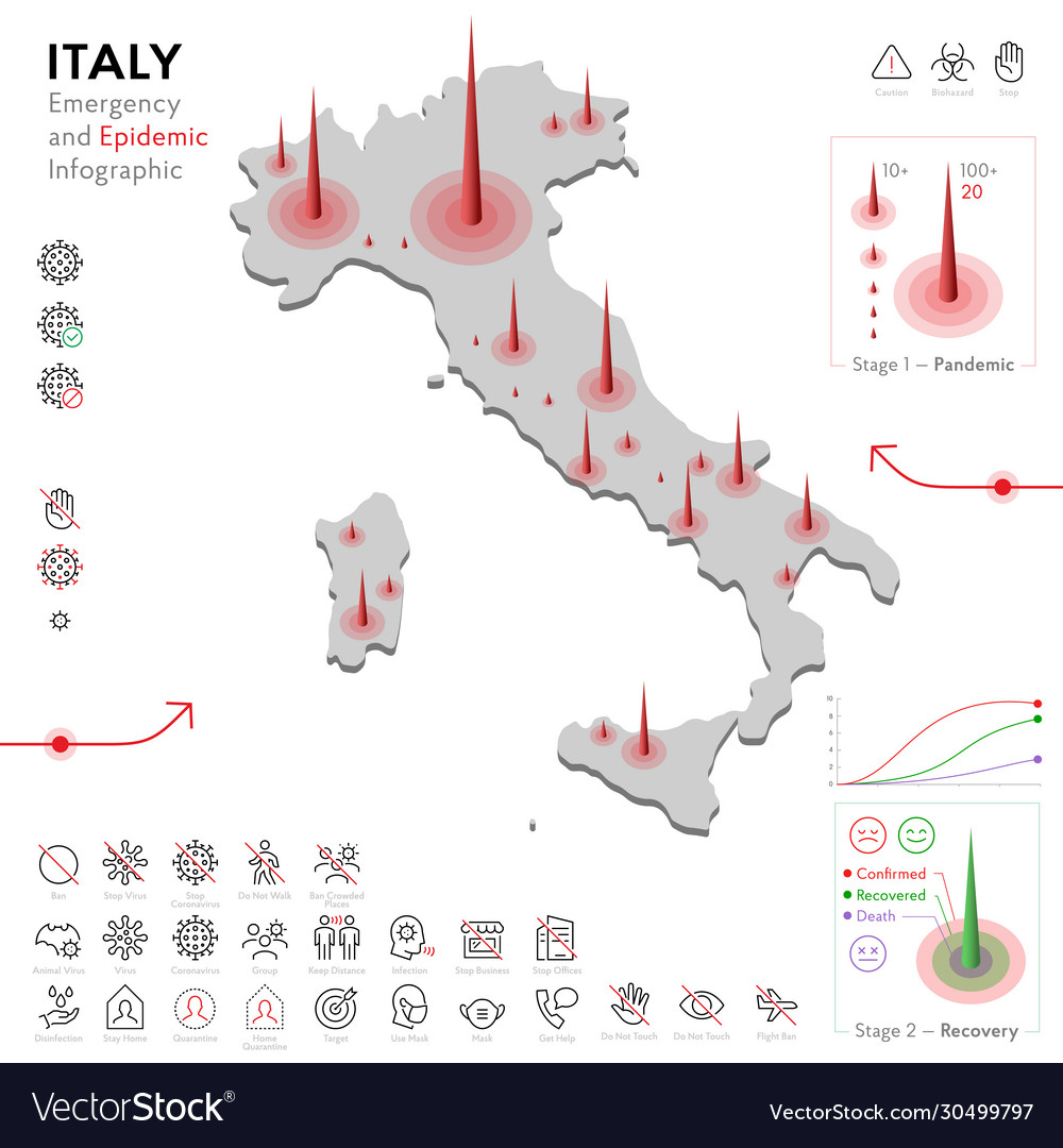 Map italy epidemic and quarantine emergency vector image Map italy epidemic and quarantine emergency