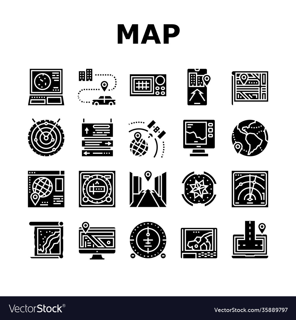 Map location system collection icons set vector image Map location system collection icons set