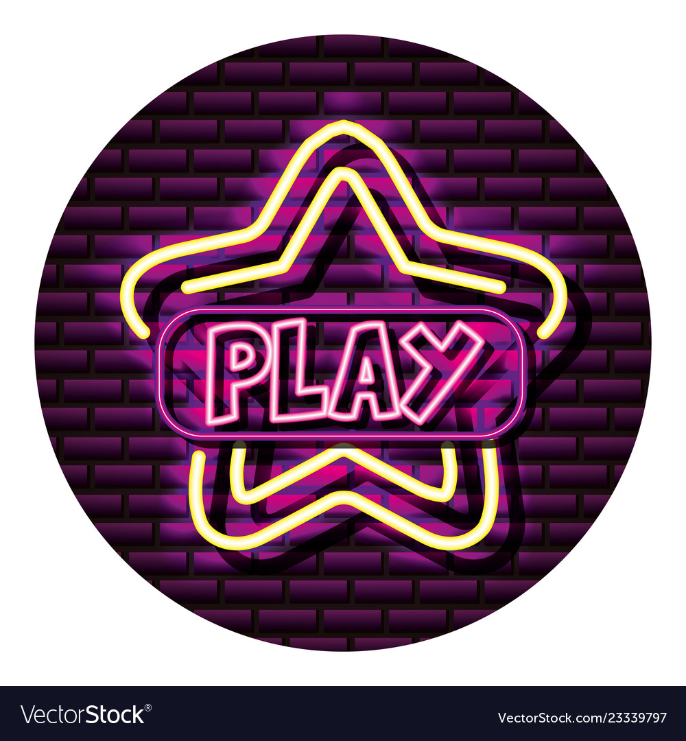 Play Star Button Neon Video Game Wall Royalty Free Vector