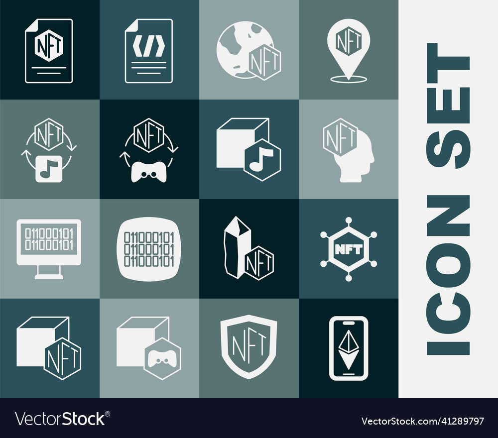 Set ethereum eth nft blockchain technology vector image Set ethereum eth nft blockchain technology