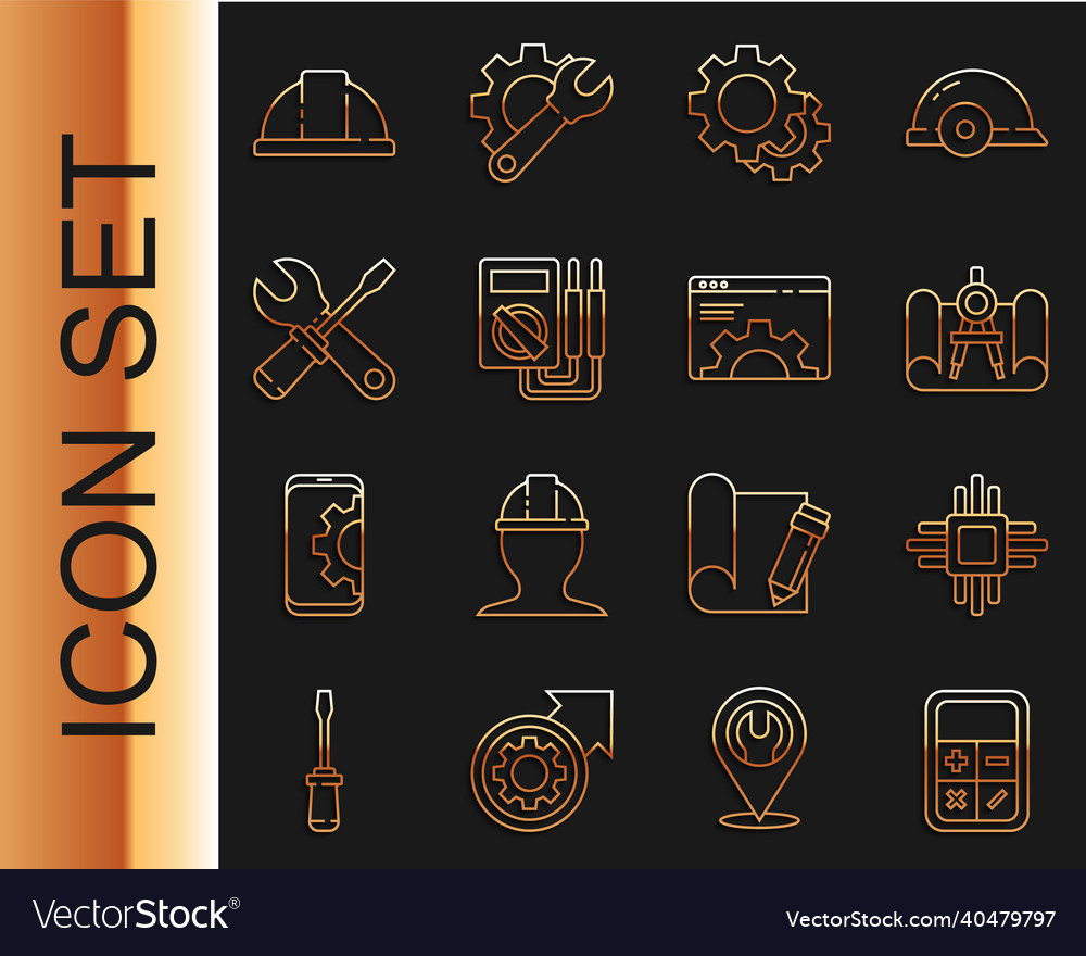 Set line calculator processor with microcircuits vector image Set line calculator processor with microcircuits