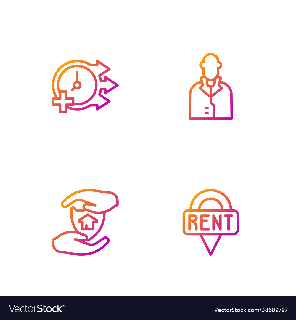 Set line location key house with shield clock vector image Set line location key house with shield clock