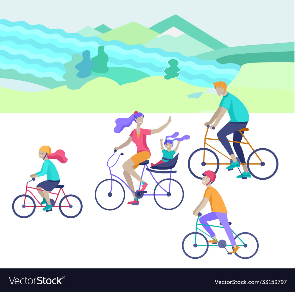 Young woman and man ride bike in park vector image Young woman and man ride bike in park