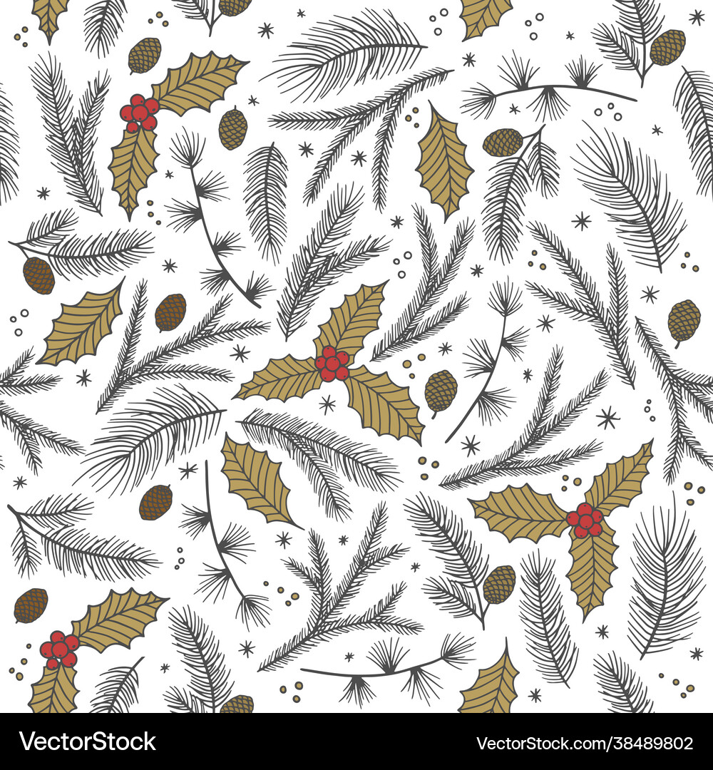 Christmas seamless pattern white background pine Vector Image