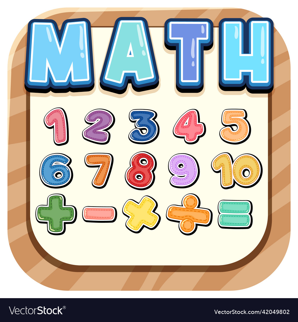 Counting number 0 to 9 and math symbols vector image Counting number 0 to 9 and math symbols