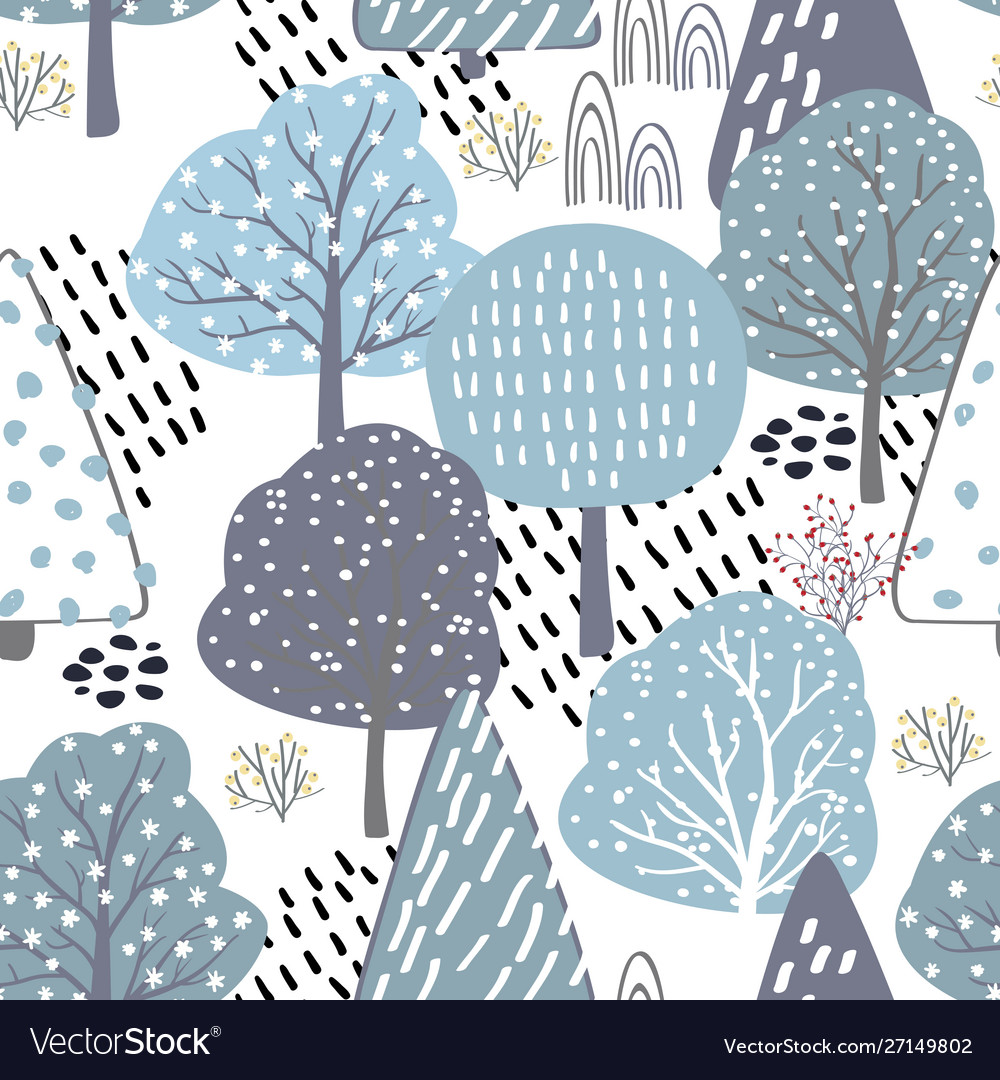 Forest seamless pattern background with winter