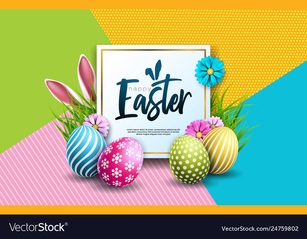 Happy easter holiday with painted egg rabbit ears Vector Image