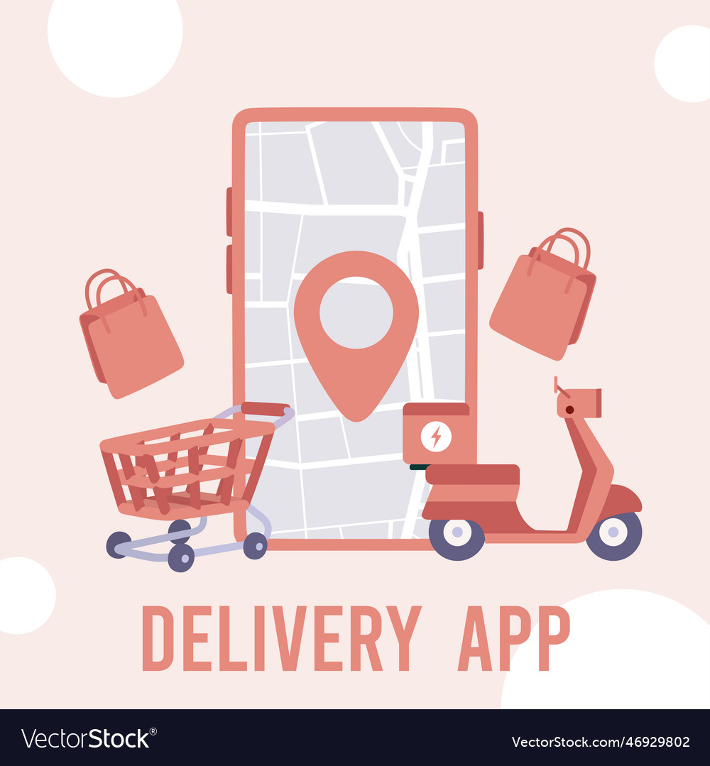Isolated smartphone with map and delivery app