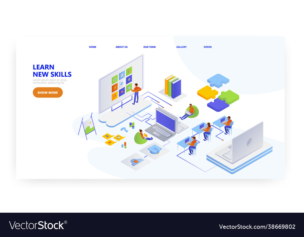 Learn new skills landing page design website vector image Learn new skills landing page design website