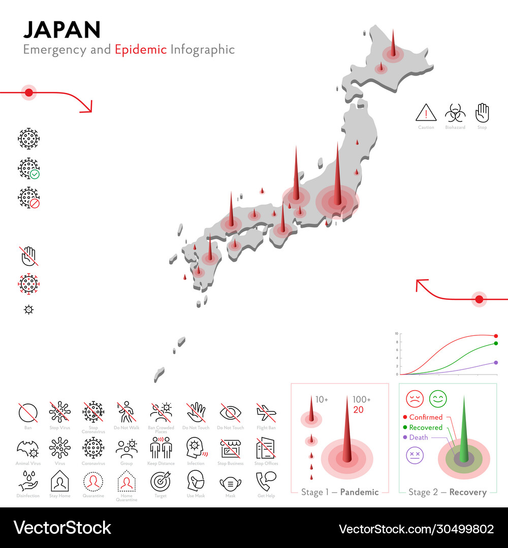 Map japan epidemic and quarantine emergency Vector Image