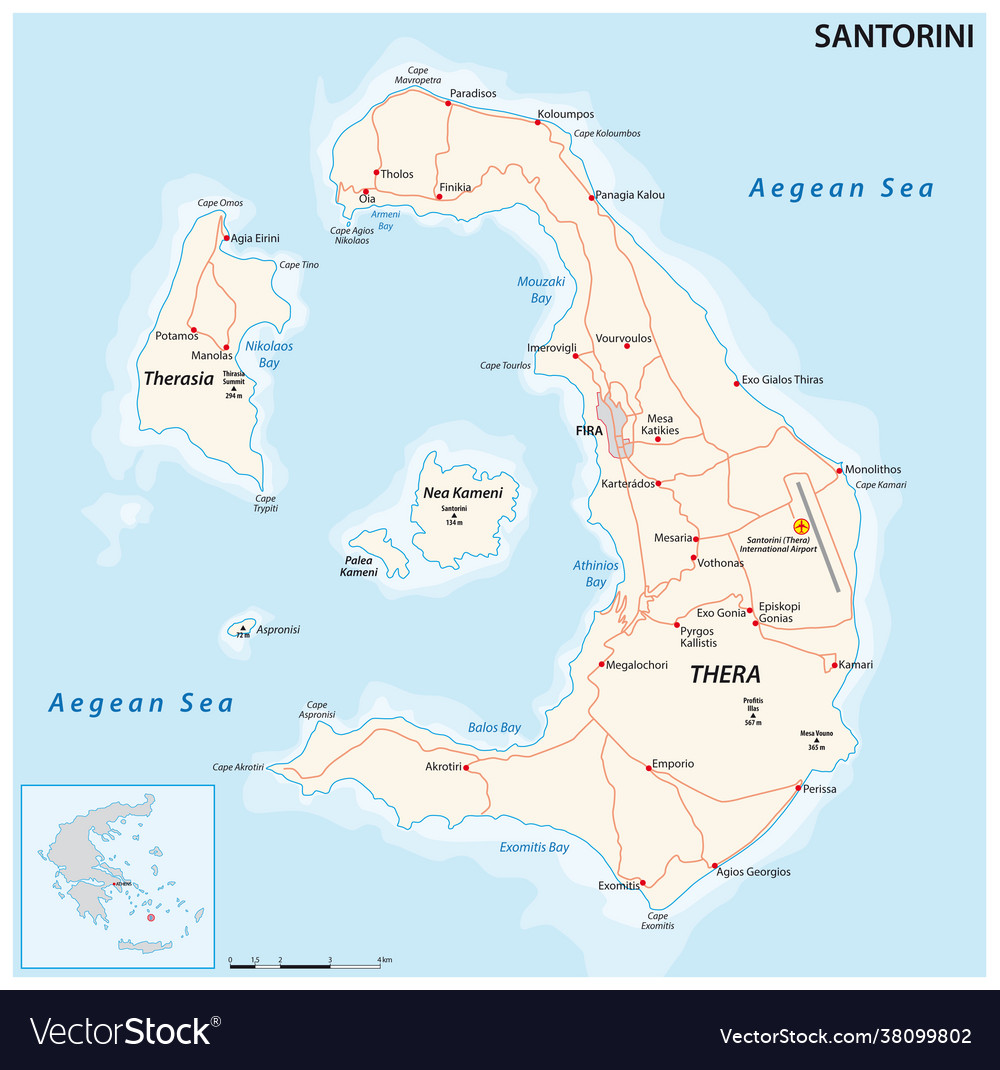Map santorini archipelago greece Royalty Free Vector Image