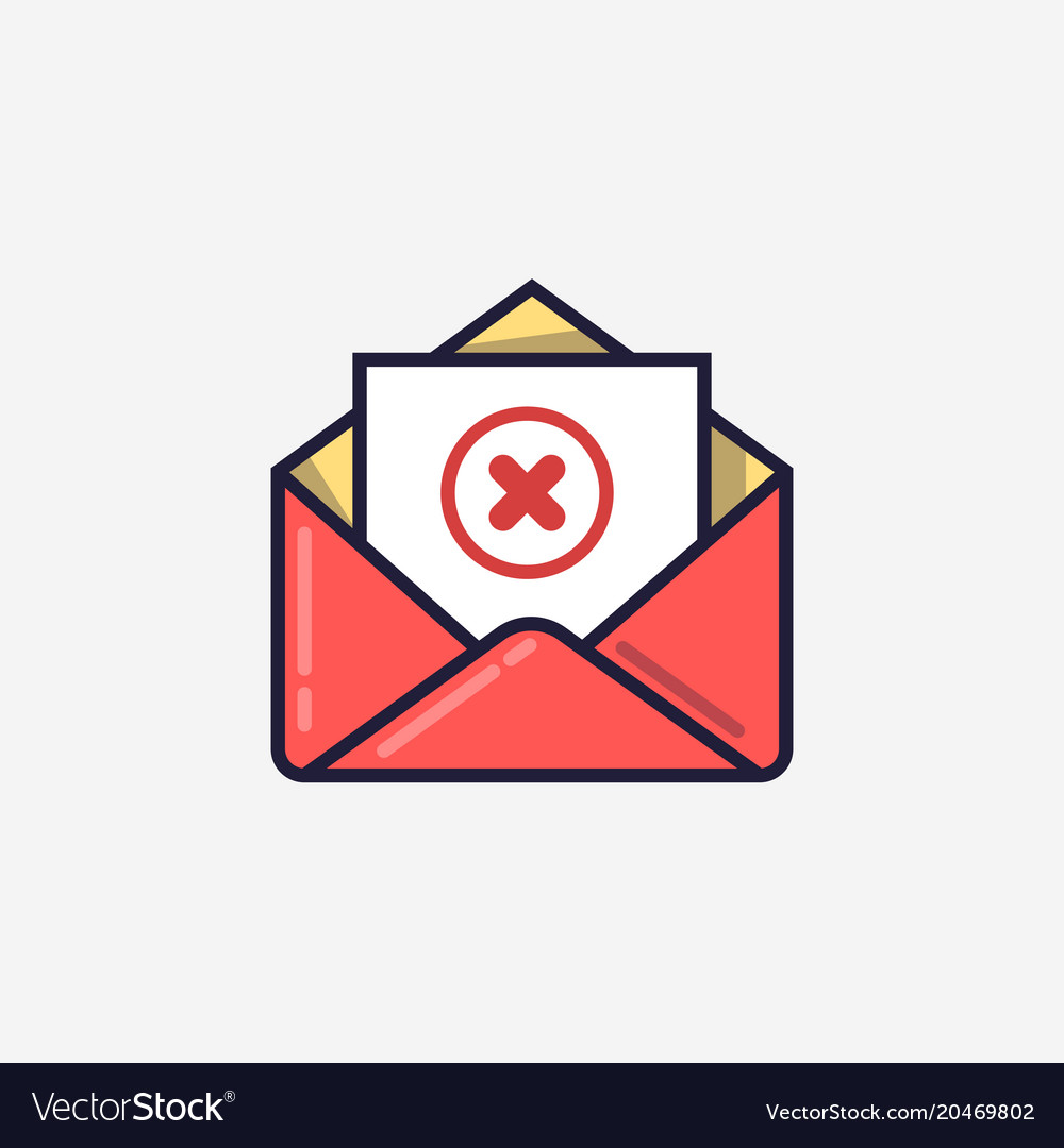 Opened envelope and document with red x mark line