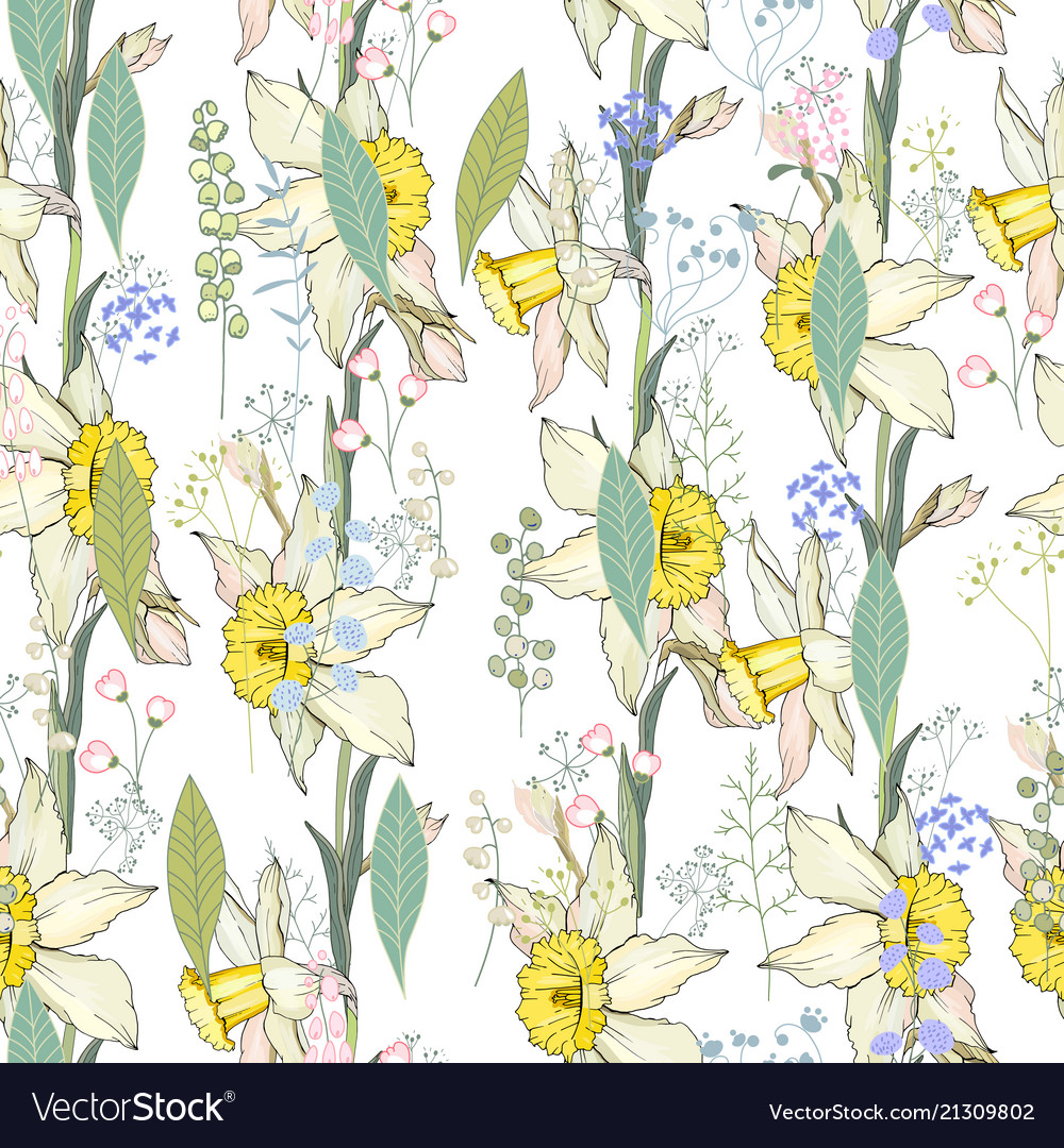 Seamless floral decorative pattern with yellow