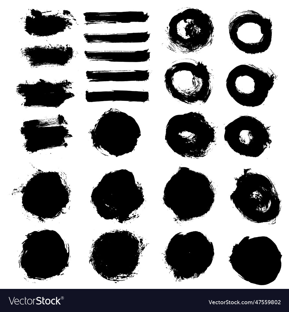 Set black grunge brush stroke art