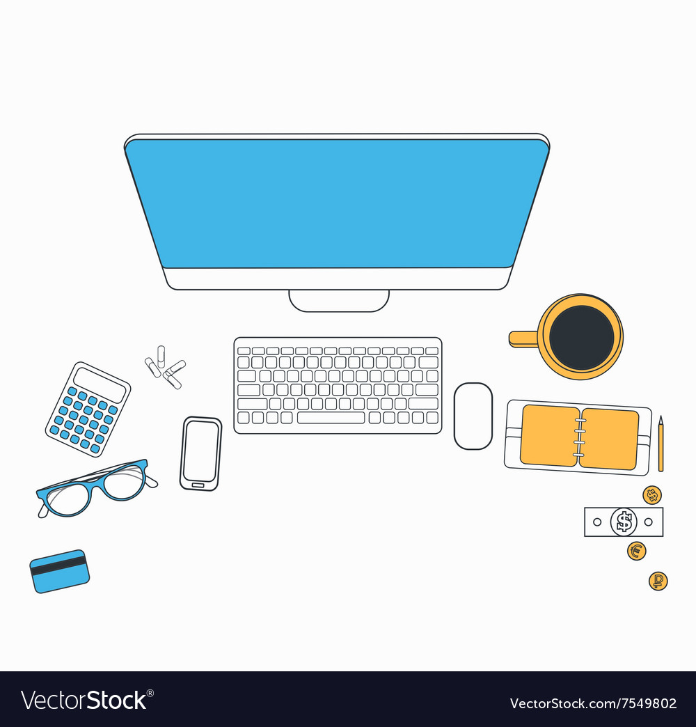 Set of flat design for desktop line icons