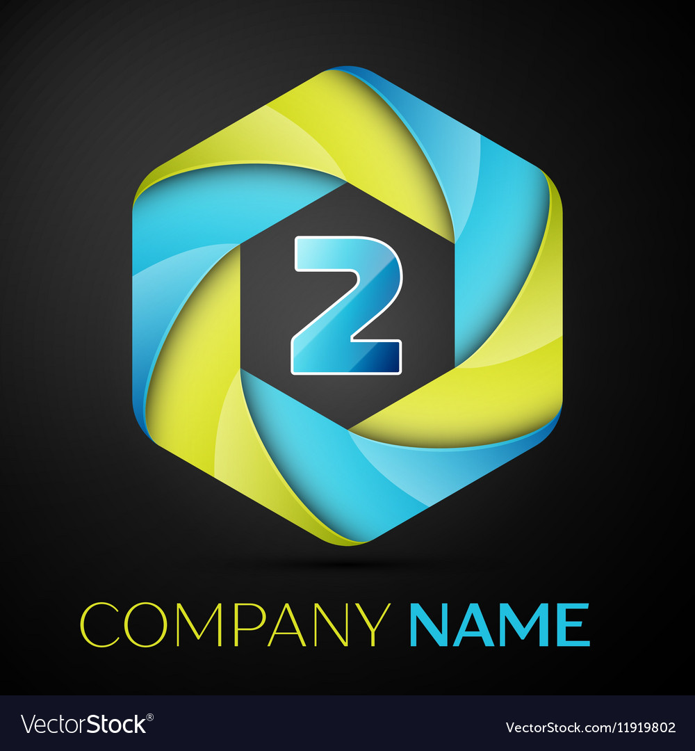 Two number colorful logo in the hexagonal on black