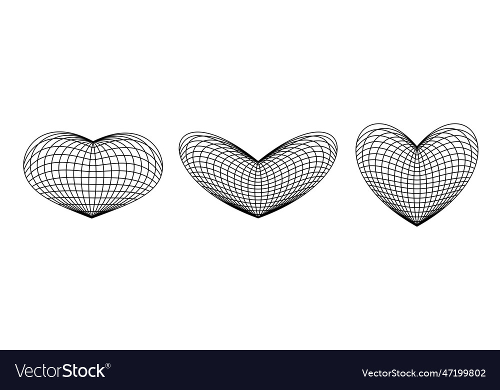 Wireframe heart shapes set grids grid design