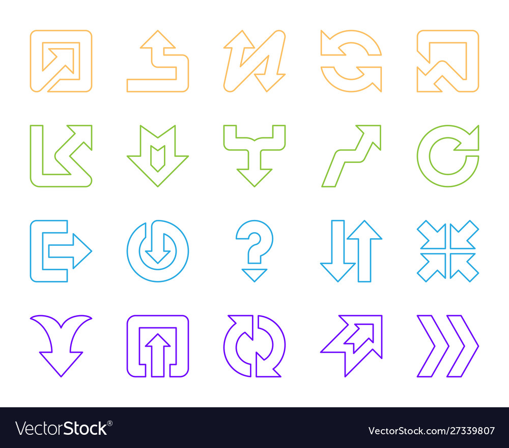 Arrow button simple color line icons set