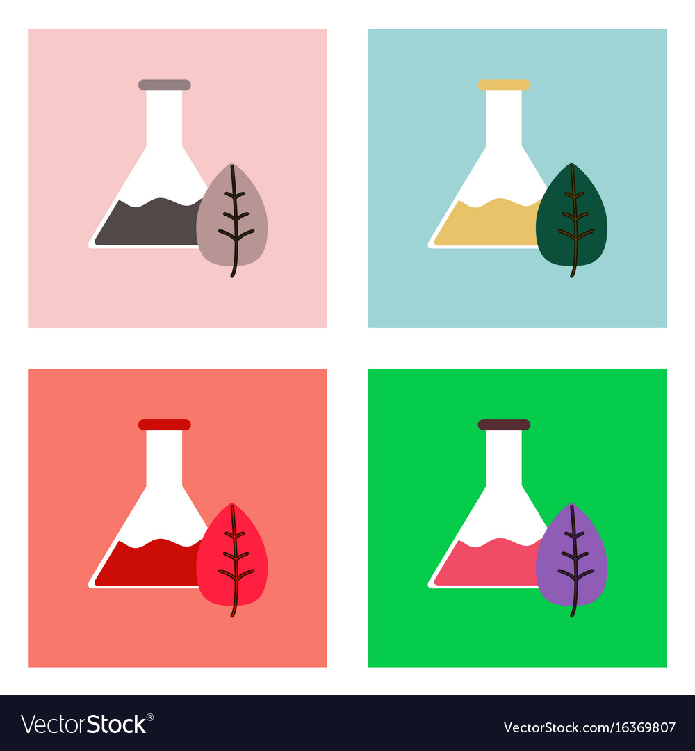 Flat icon design collection lab flask with leaf