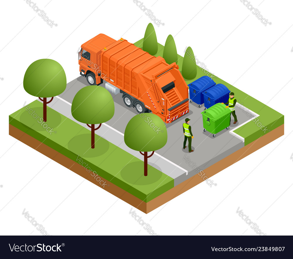 Isometric garbage truck or recycle truck in city Vector Image