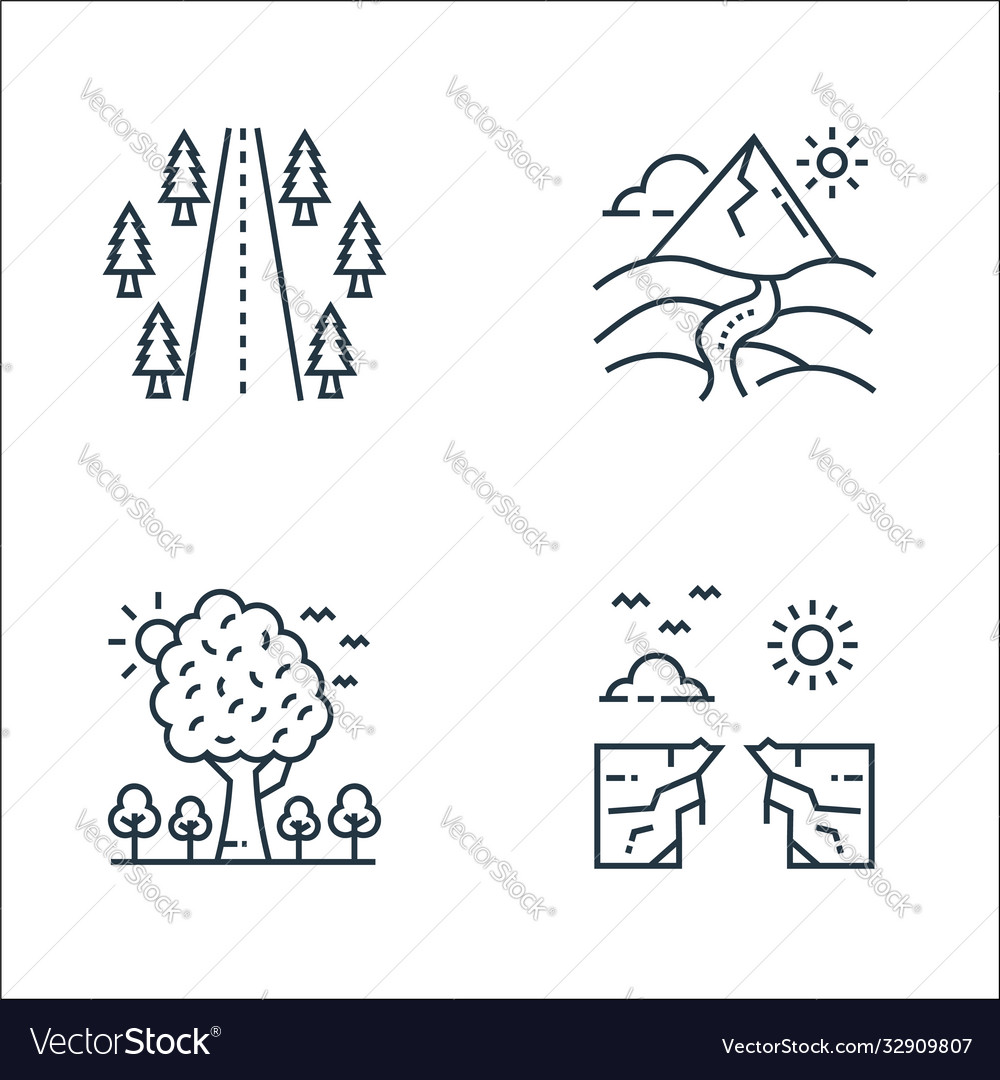 Nature and landscape line icons linear set vector image Nature and landscape line icons linear set