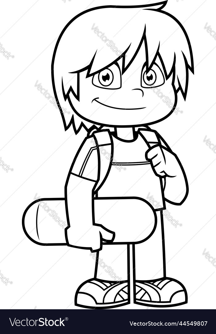 Outlined school boy cartoon character