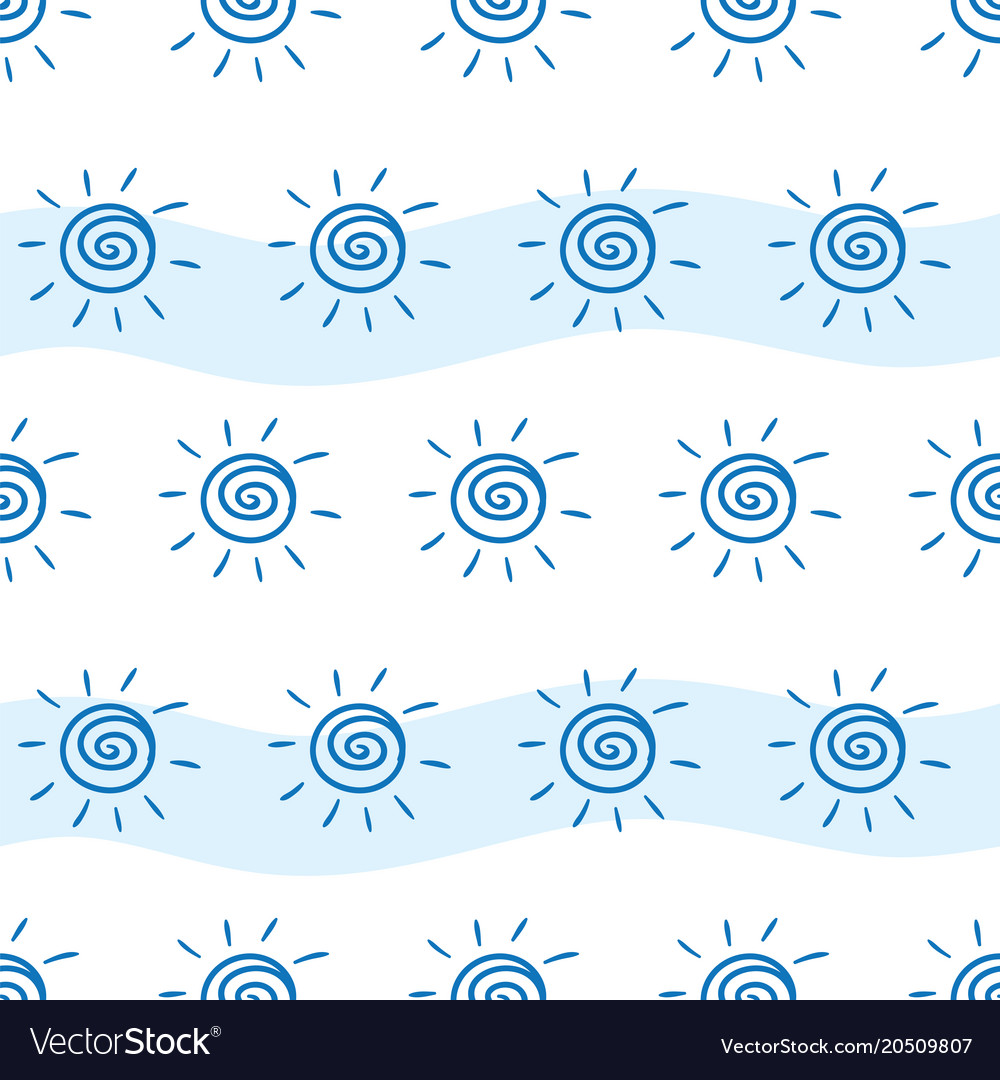 Pattern drawing sun on white and blue striped