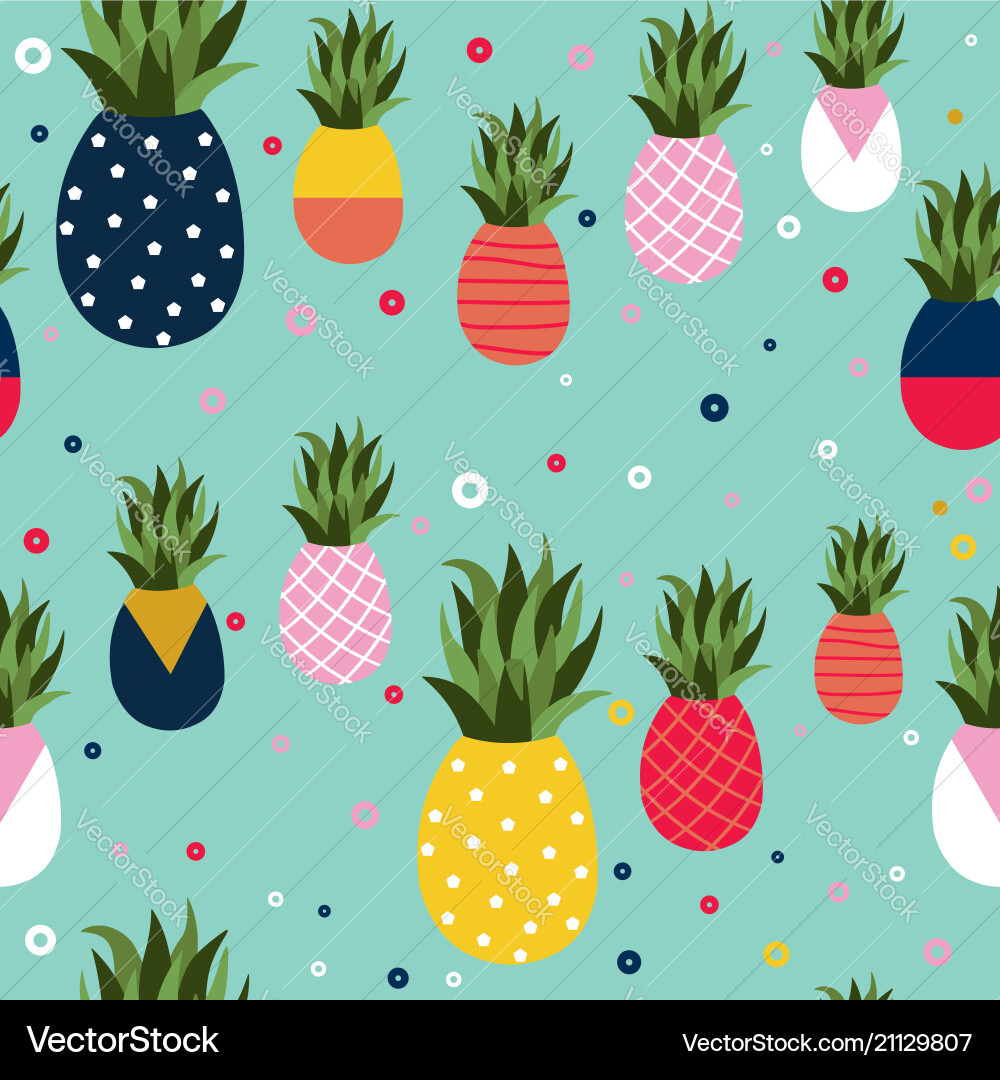 Pineapple fruit retro background pattern art Vector Image