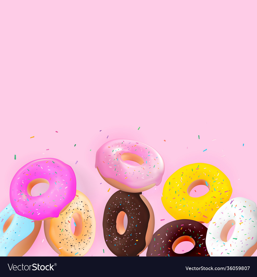 Realistic 3d sweet tasty donut background can