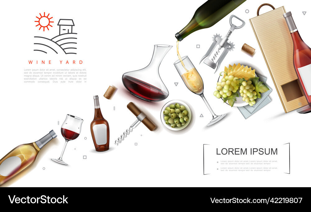Realistic wine elements composition Royalty Free Vector