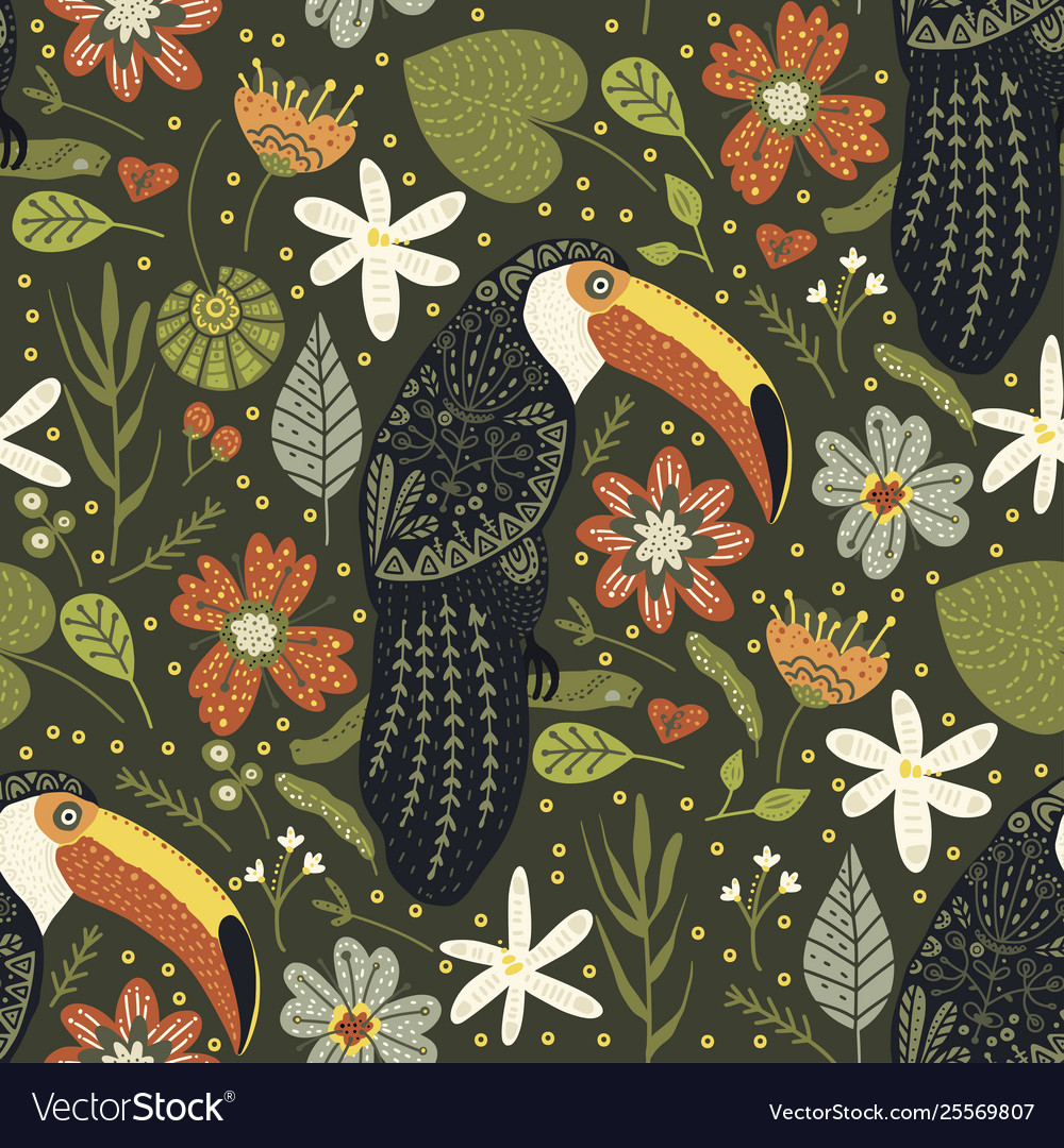 Seamless pattern with toucan